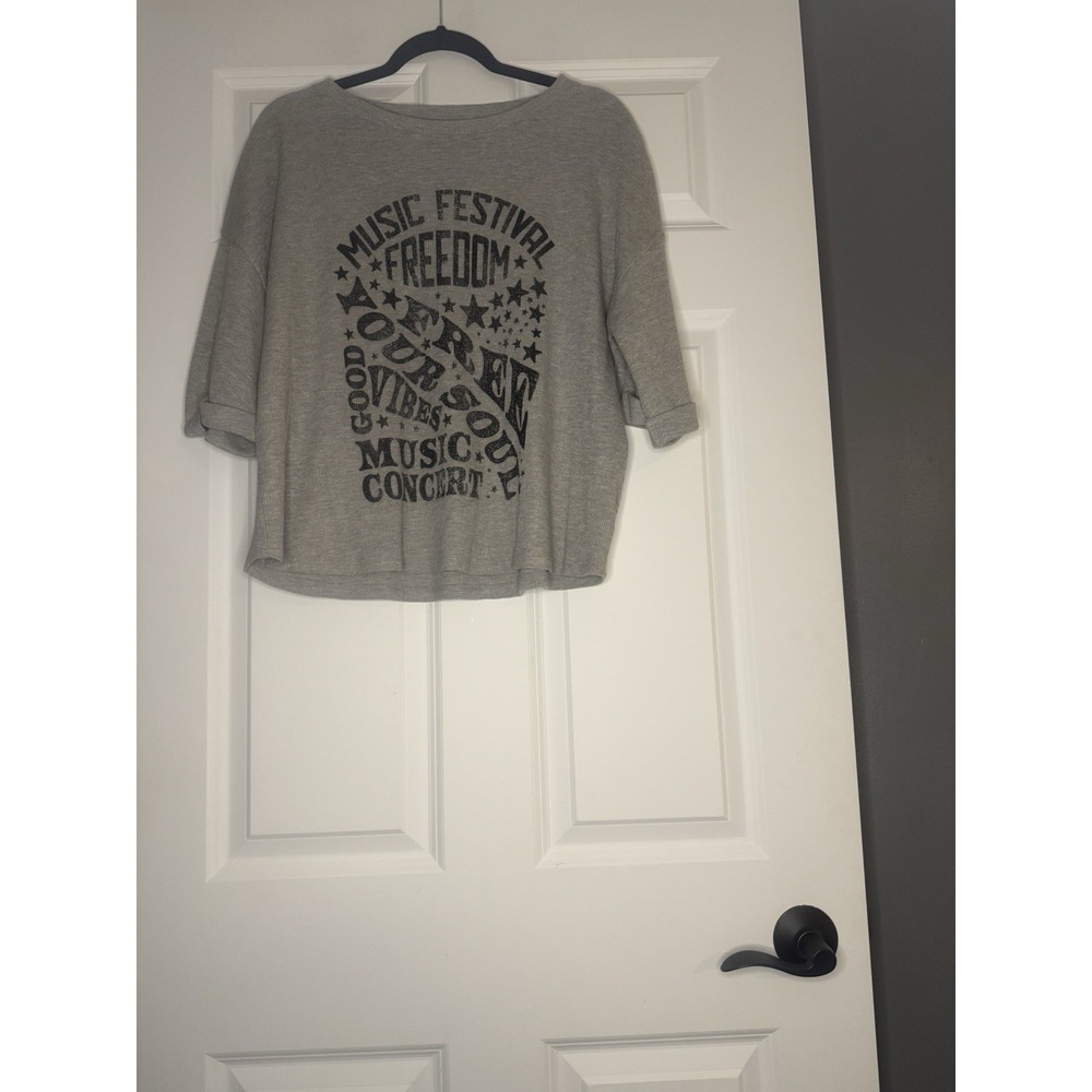Vintage Canvas Waffle Knit Thermal Top Small Music Fest